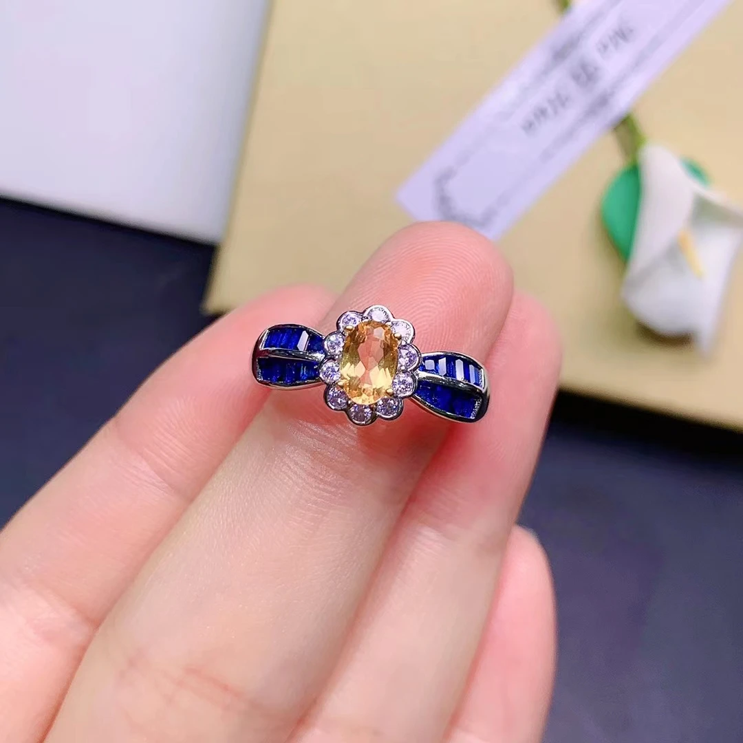 925 pure silver Chinese style natural Citrine women's noble trendy flower Color zircon adjustable gem ring fine jewelry support