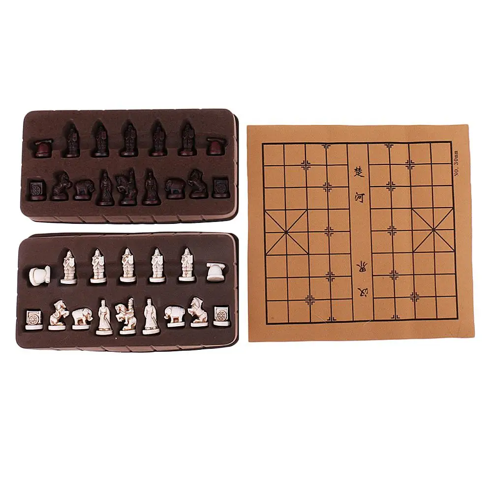 New Vintage Stereoscopic Chess Folding Imitation Leather Chess Board Chinese Traditional Chess Xiangqi Handicraft Pieces Set