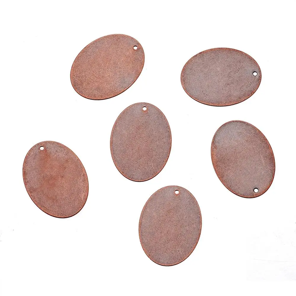 10pcs Antique Bronze Red Copper Brass Metal Blank Stamping Tag Necklaces Pendants Charms Jewelry Making DIY Square Round Oval