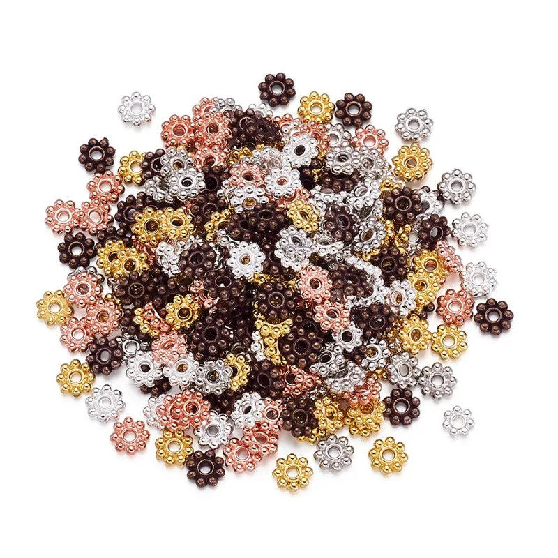 

300pcs 5mm Flower Alloy Bead Spacers Daisy Wheel Charm Loose Metal Beads for Jewelry Making DIY Bracelet Necklace 5x1.5mm