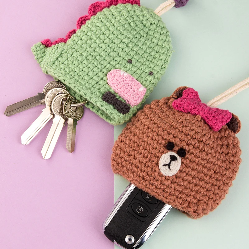 Cartoon Knitted Ainmal Keychain Girl Boy Couple Airpod Pendant Storage Key Holder Bag Car Lanyard Cute Jewelry Accessory Gift