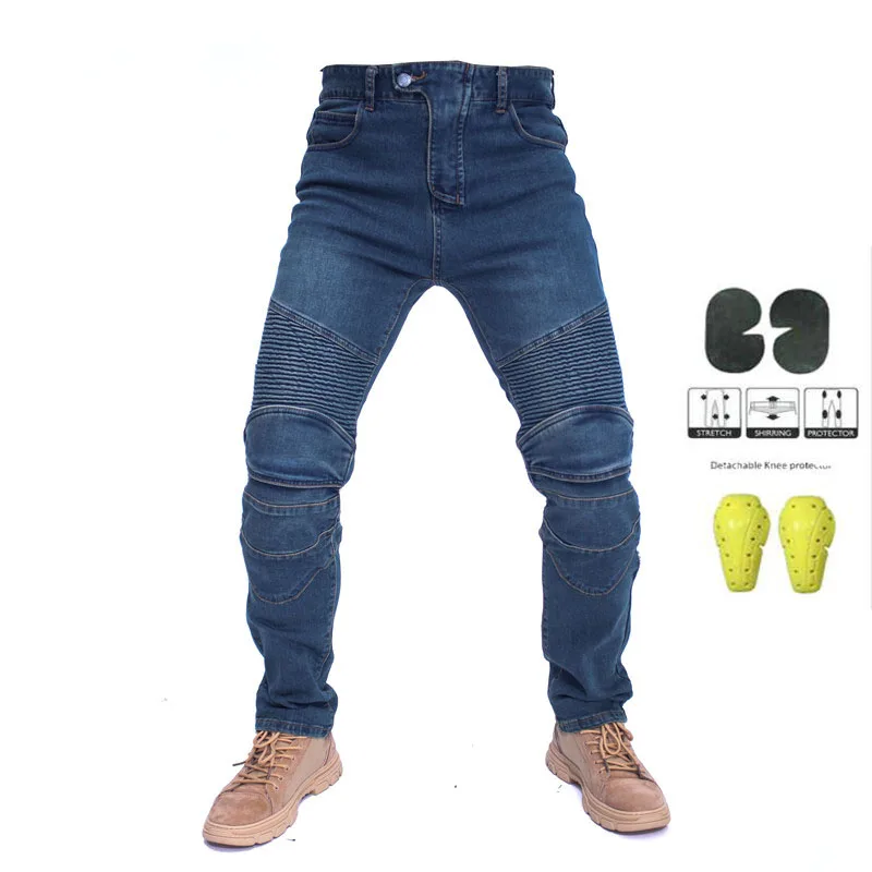 4 Season Motorcycle Leisure Motorcycle Men\'s Outdoor Summer Riding Anti-fall Jeans Pantalones Motorpoof Jeans With Protect Gears