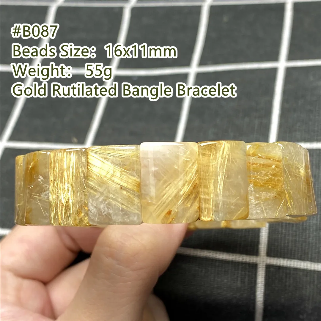 

Natural Gold Rutilated Quartz Bracelet Bangle Jewelry For Women Men Wealth Gift Energy Crystal Stone 16x11mm Beads Strands AAAAA