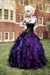 Purple and Black Organza Taffeta Ball Gown Gothic Wedding Dresses lace-up Corset Victorian Halloween Bridal Gowns Customized