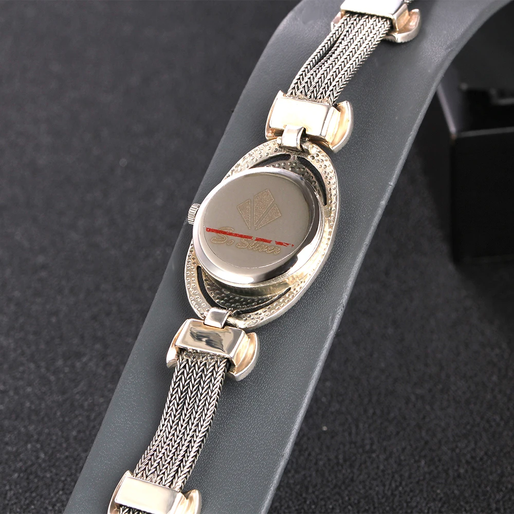 ZHJIASHUN Retro 100% 925 Sterling Silver Watch For Women Round Vintage Thai Silver Clock Female Bracelets Watch Jewelry