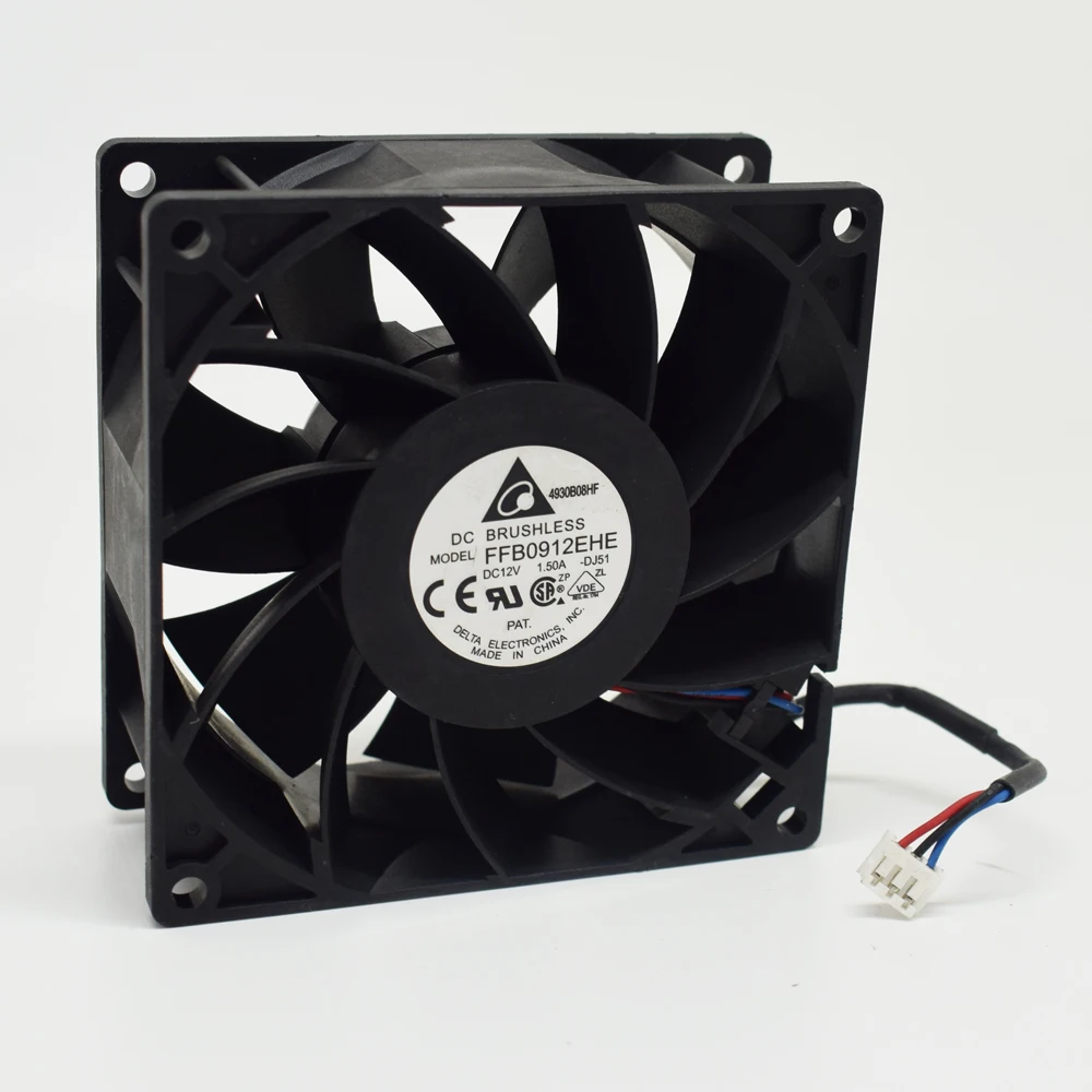 Ventilador de corrente contínua alta fluxo de ar delta de 92mm x 38mm 9038 12v 1,5a 3 fios, 1 peça