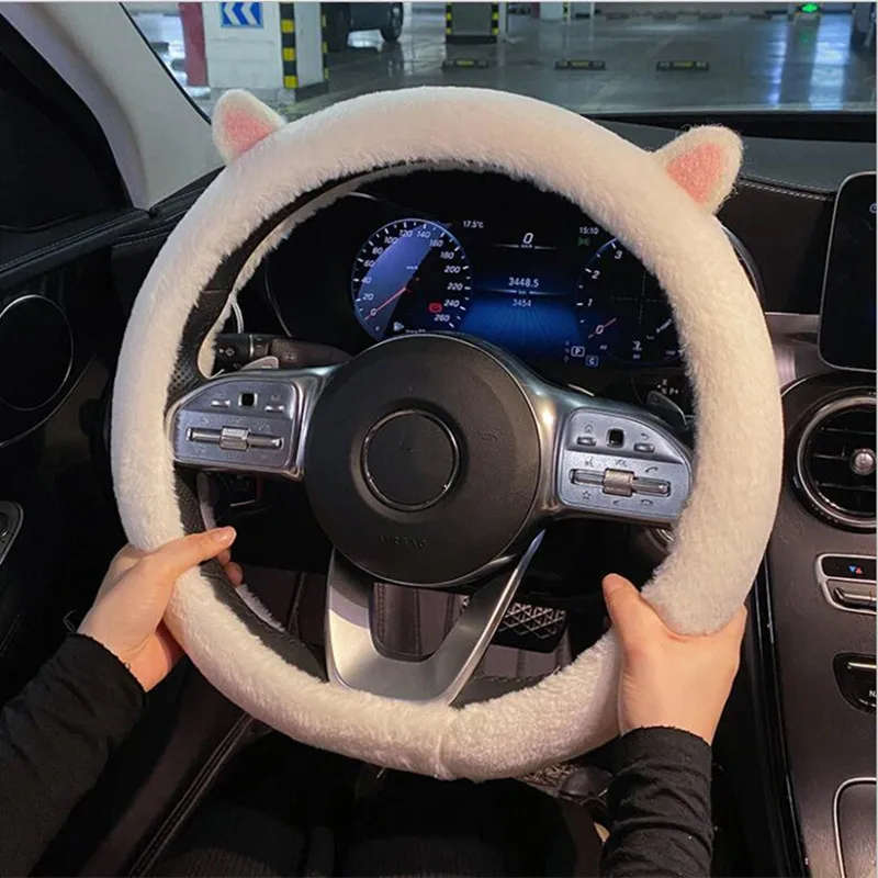 New Arrival  Cartoon Anti-freezing Warm Winter Plush Car Steering Wheel Cover Cute Car Handle Gloves