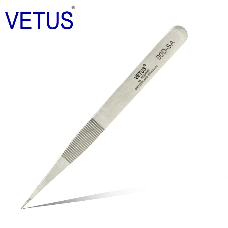 100% VETUS Original 00D-SA Tweezers Hyperfine High Precision Non-magnetic Anti-acid Pincers Manicure ESD Forceps