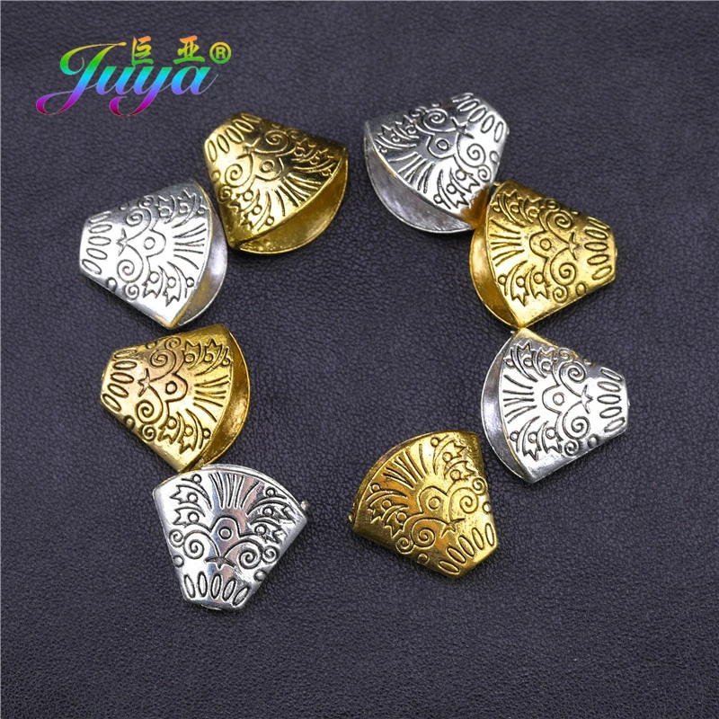 Juya 10Pcs/lot DIY Tassels Jewelry Findings Ancient Decorative Oval Metal Bead Caps Accessories For Women Earrings Making