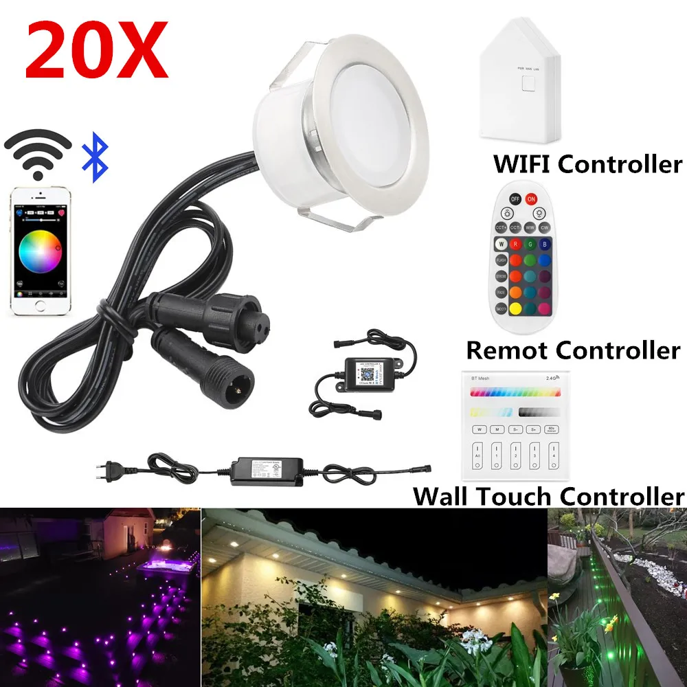 

20X 45mm 12V RGB RGBW Terrace LED Deck Stair Soffit UP/Down Step Lights Waterprrof WIFI Bluetooth Mesh Controller Timer Dimmer