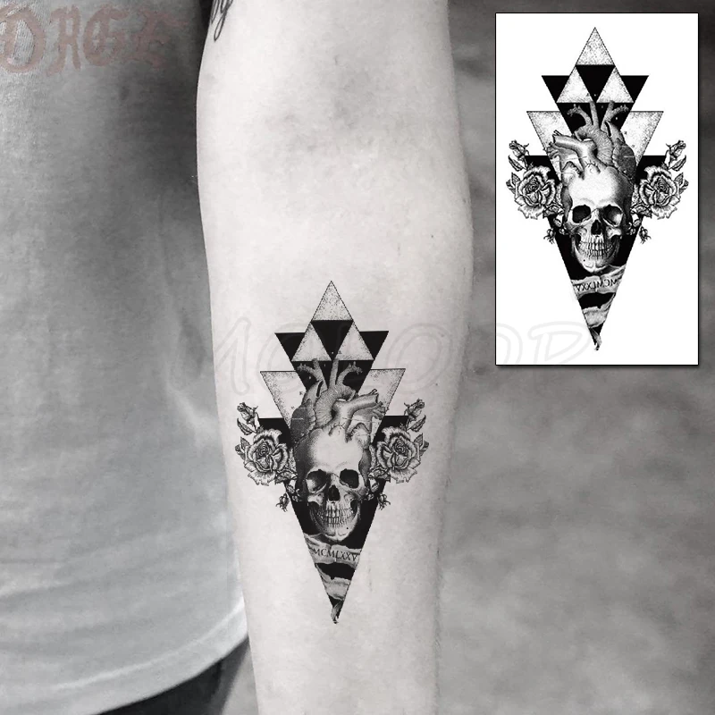 Tatuaje de transferencia de agua para hombre y mujer, tatuaje de calavera pirata, arte corporal, impermeable, Flash falso temporal, 10,5x6cm