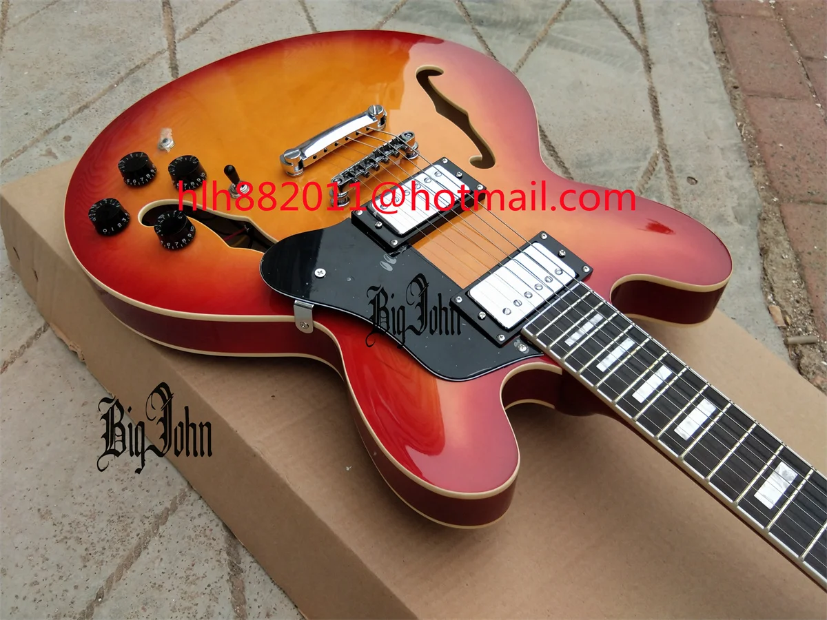 Semi Hollow Cusom Electric Guitar,Orange Mahogany Body, Rosewood Fingerboard, Tune-o-Matic Bridge, 6 Strings, BJ-308