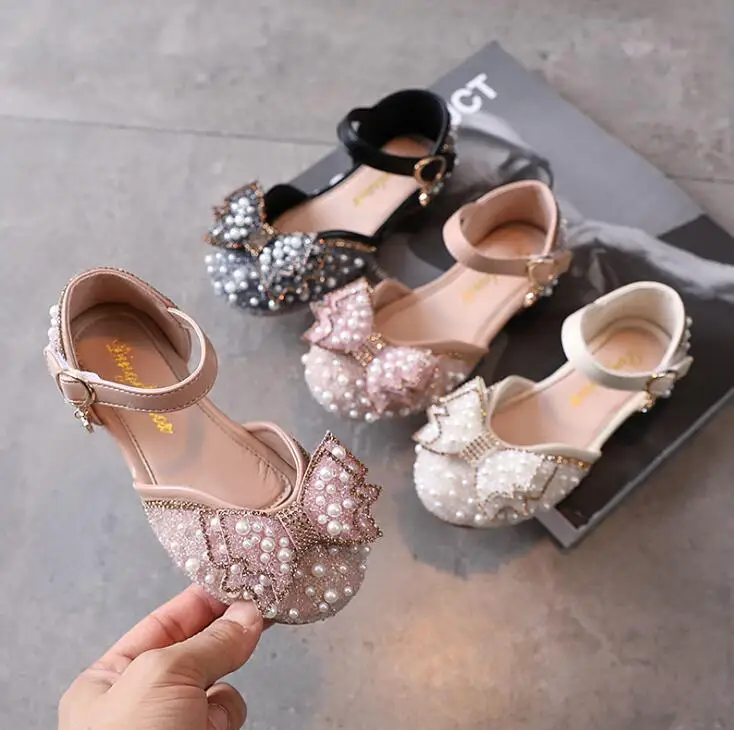 

Summer New Girls sandals Fashion pearl rhinestone Cute princess shoes Baby bow Dance performance shoes Baby toddler shoes 21-36