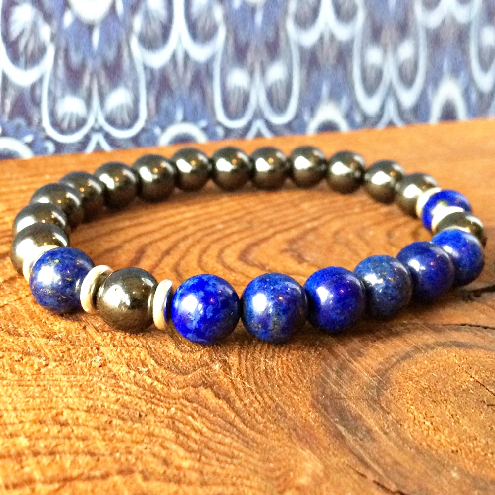 

Wholesale Mens Hematite Bracelet 8 mm Natural Lapis Lazuli Bracelet Masculine Energy Bracelet Gemstone Beaded Bracelet