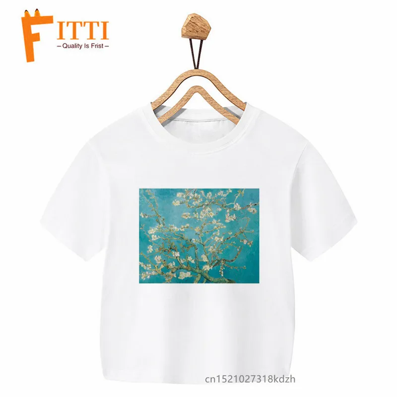 Van Gogh Oil Painting Art Print Boys/Girls White T-shirt Kid Summer Harajuku Kawaii Funny Clothes Little Baby Clothes,Drop Ship