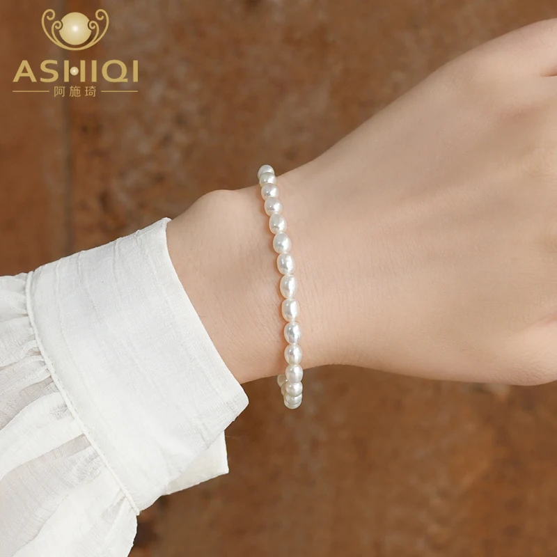 ASHIQI Children Bracelet Real MiNi Natural Freshwater Pearl for Girl Kid Lovely Gift with 925 Sterling Silver Jewelry