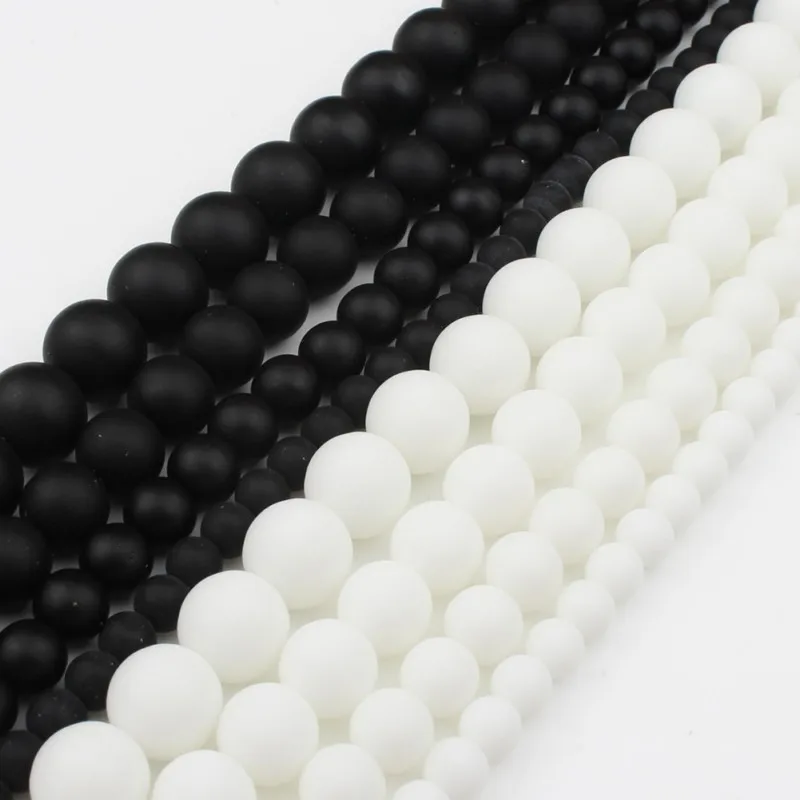 4/6/8/10/12 mm AAAA Natural Quality Black& White Polish Matte Onyx Agates Round Beads 15\