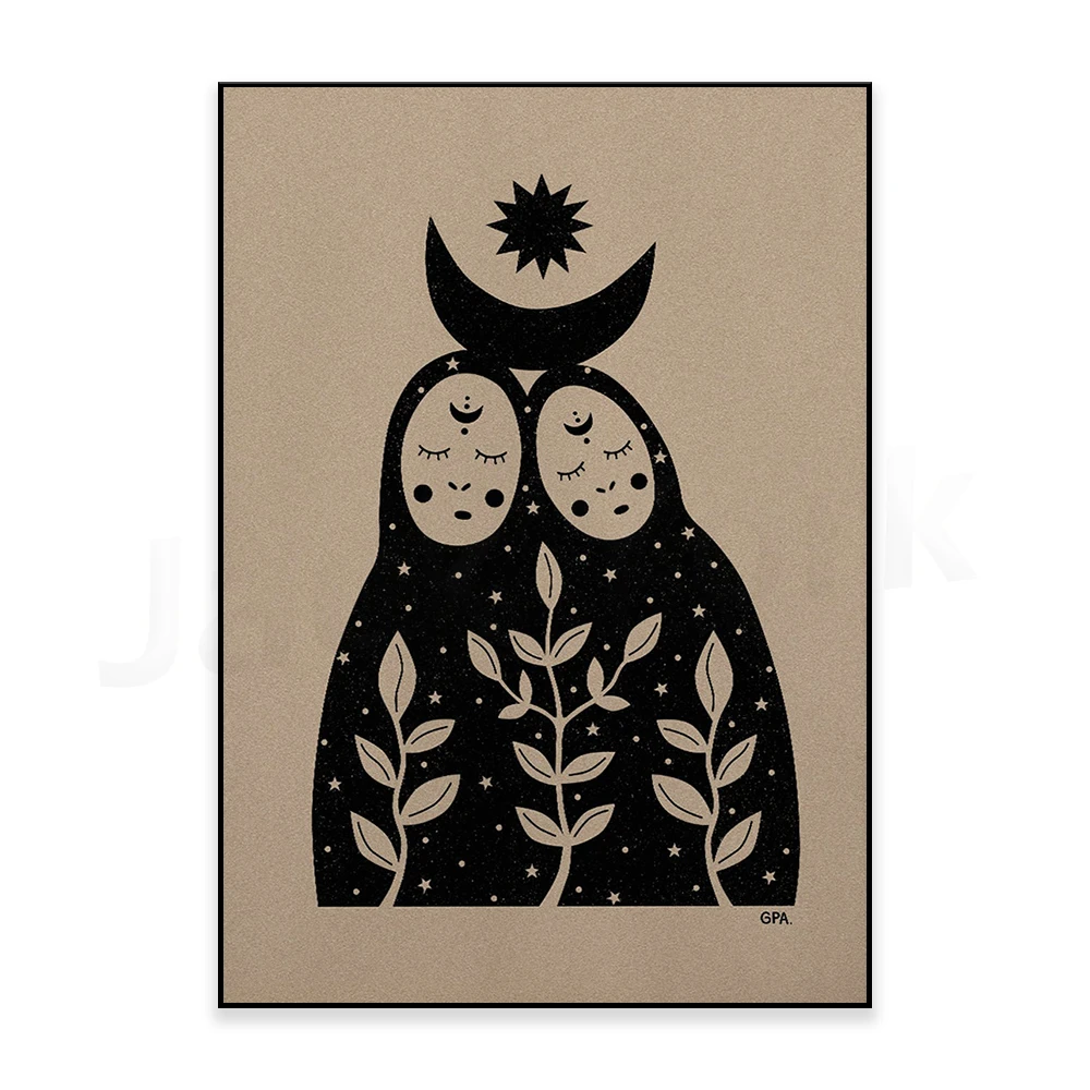 Soulmate Print, Sisters Wall Art, Gemini, Inner Peace, Soulmate Drawing, Mystic Bond, Feminine Wall Art, Moon Poster