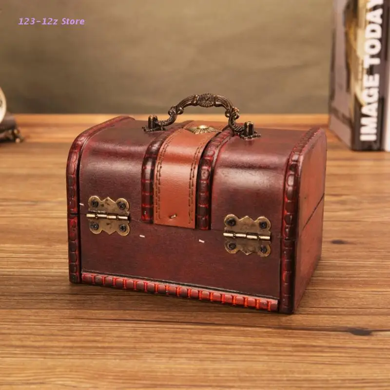 Retro Elegant Wooden Pirate Jewelry Storage Box With Lock Vintage For Wooden Home Decoration