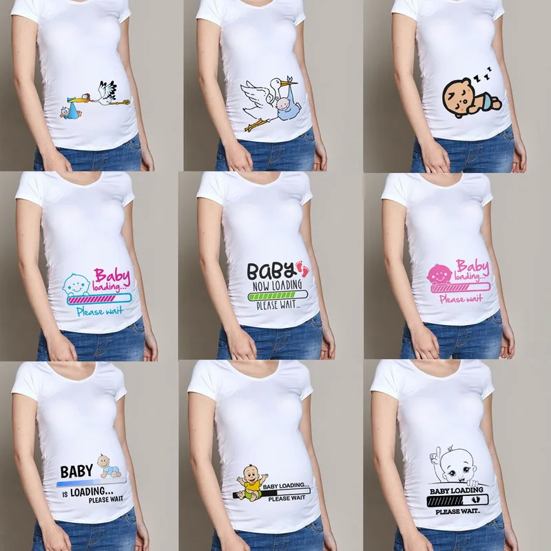 

Pregnant Women Maternity Clothes Baby Print Pregnant Funny T-shirt Summer Maternity Tops Pregnancy Announcement New Baby Tee