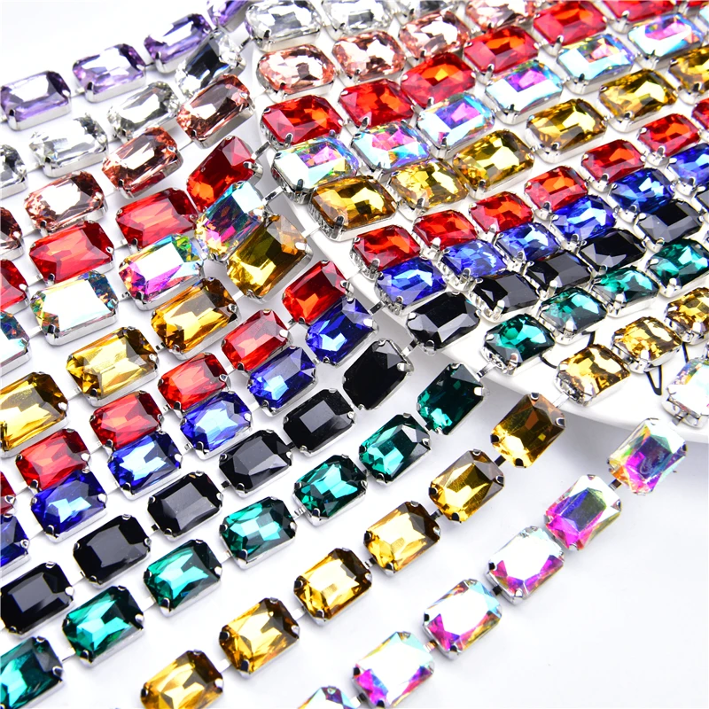 1Meter 10X14Mm 13X18Mm Rectangular Rhinestone Chain Handmade Color Glass Diamond Diy Decorations Garment Shoes Art Accessories