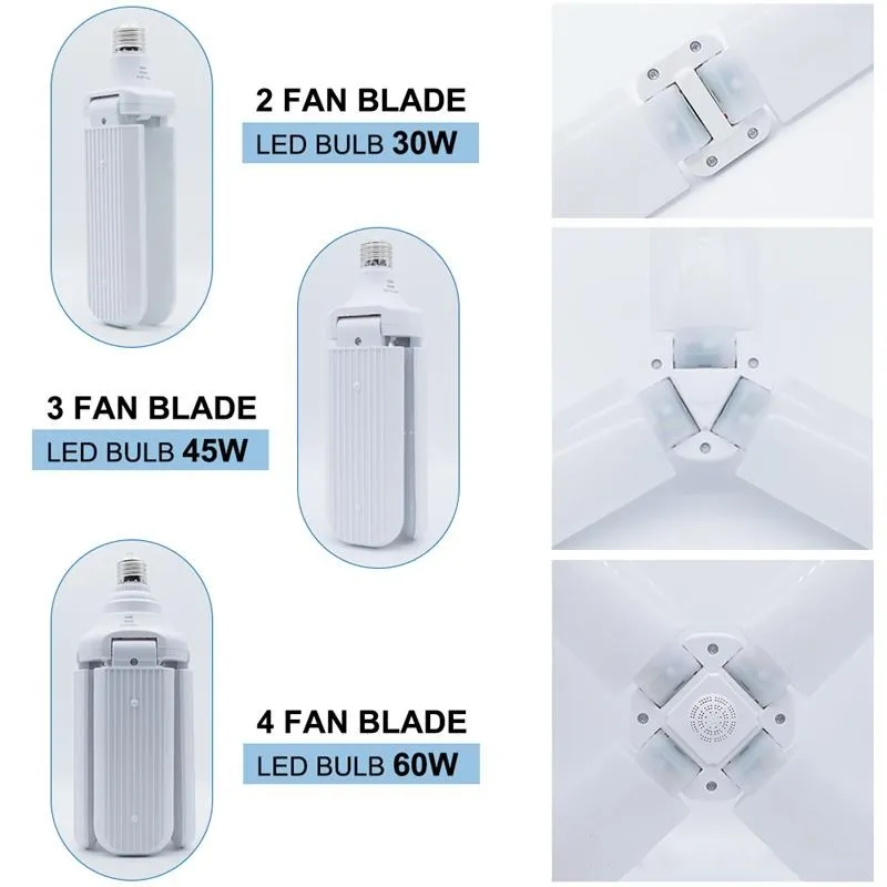 30W 45W 60W E27 LED Bulb SMD2835 Super Bright Foldable Fan Blade Angle Adjustable Ceiling Lamp Home Energy Saving Lights