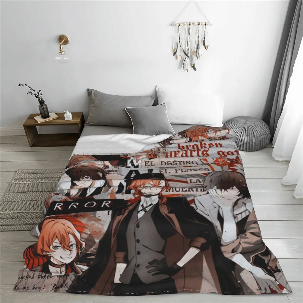 Chuuya Nakahara Collage Blankets Anime Flannel Novelty Warm Throw Blankets for Bedspread Spring Autumn