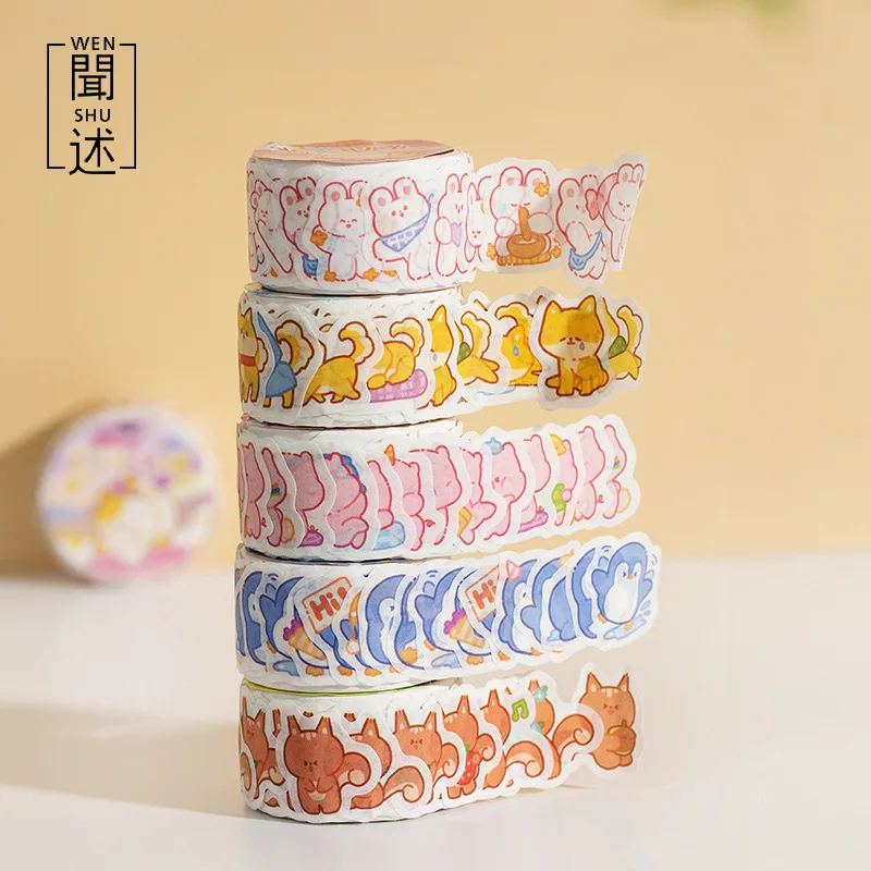 100 Pcs/roll Kawaii Cartoon Dot Washi Tape Cute Hamster Penguin Rabbit Bear Decorative Sticker For Scrapbooking Diary Book