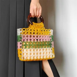 2021 Fashion design acrylic crystal  rainbow beads bag handmade weaving handbag for women