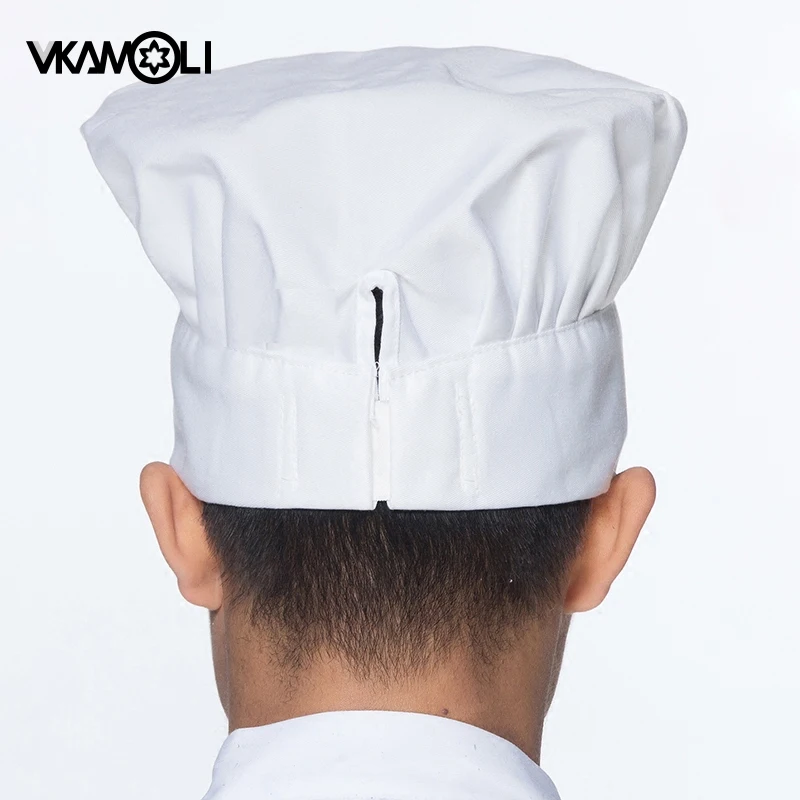 vkamoli Cooking Adjustable Chef Hat Men Kitchen Baker Elastic Hat Catering Cooking Cap Striped Plain Hats Working Cap cooker hat