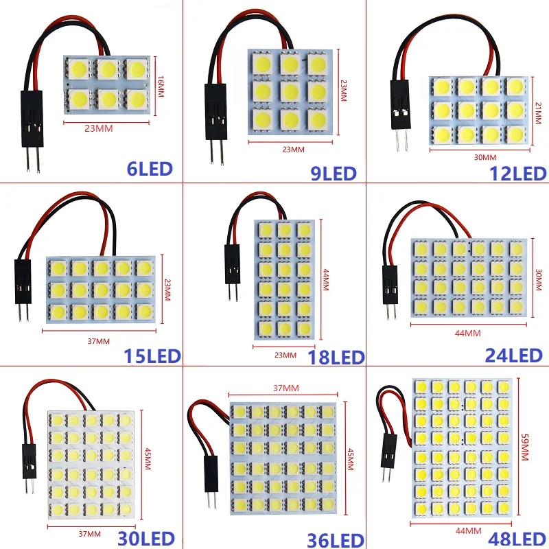 12 36 48 SMD 5050 LED Auto Dome Panel Light Car Interior Reading Lamp Roof Bulb With T10 W5W BA9S C5W Festoon 3 Adapter Base