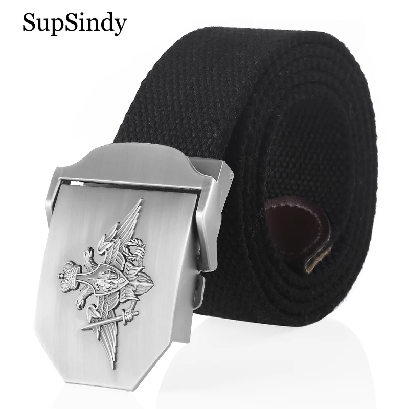 SupSindy Men Canvas Belt 3D Russian Federation Armed Forces Metal Buckle Tactical Belts Jeans Waistband Army Military Male Strap