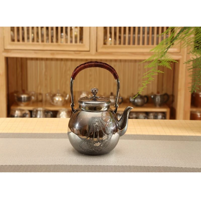 

Silver pot 999 sterling silver handmade tea set Japanese retro teapot kettle home tea ceremony Kungfu tea set 550ml