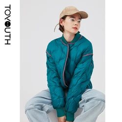 Toyouth Women Down Jackets Thickening Duck Black Greee White Warm Solid Short Baseball Collar Casual Chic Style Overcoat