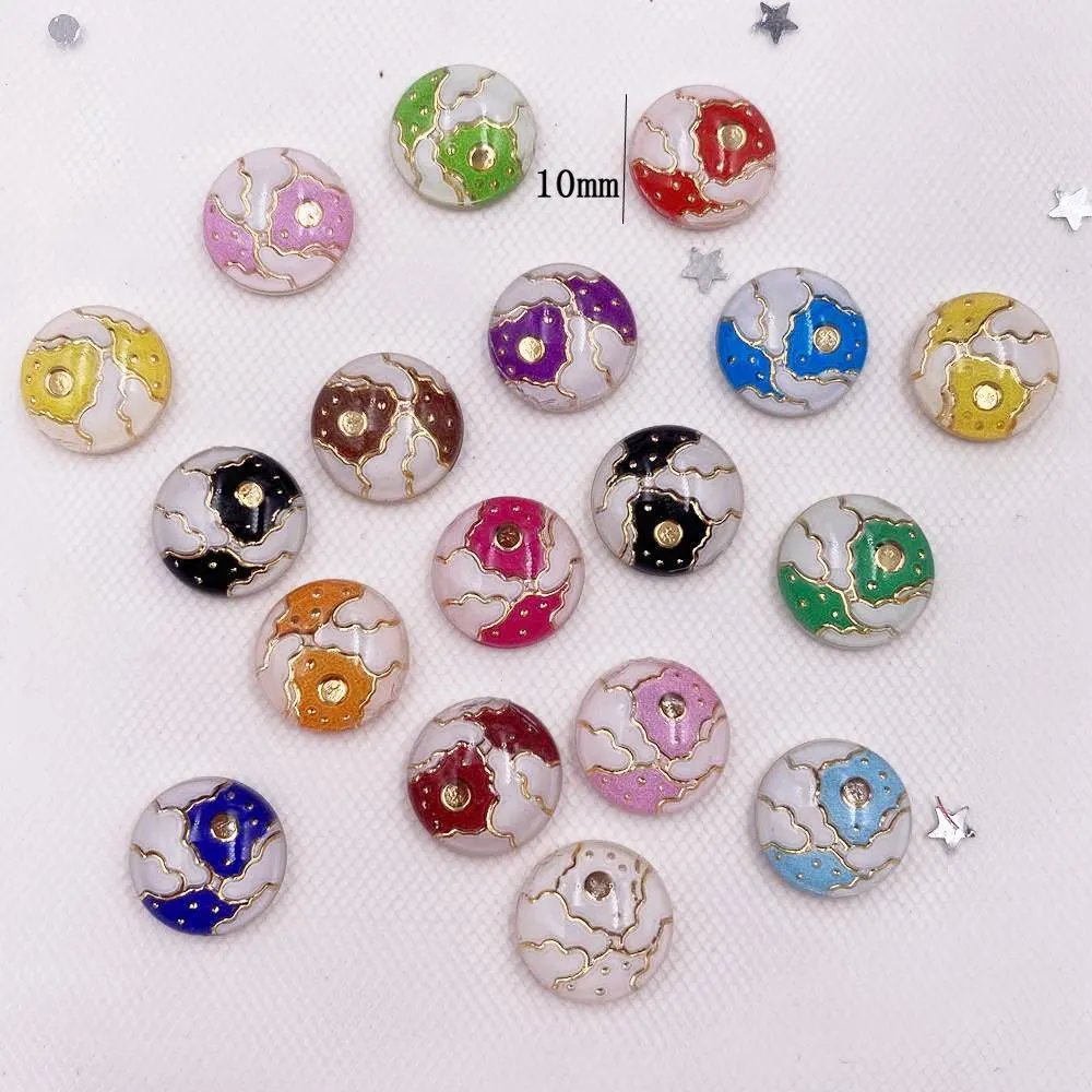 Shiny Resin Colorful 8mm/10mm/12mm Round Flower Flatback Rhinestone Appliques Buttons DIY Wedding Crystal Scrapbook Craft G95