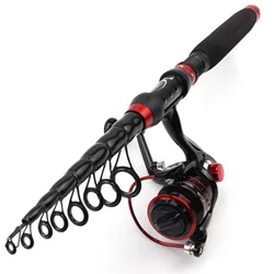 NEW 1.8M-3.0M Carbon Spinning rod Telescopic Fishing Rod and Reel Combo beginner Fishing Tackle set vara de pesca com molinete