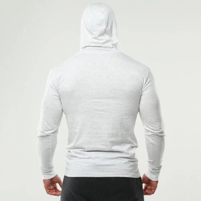 Cotton Hooded T Shirt Men Spring Autumn Long Sleeve Tshirt Casual Fitness Tops Tee Brand Training T-Shirt Men Slim Fit Gym Shirt