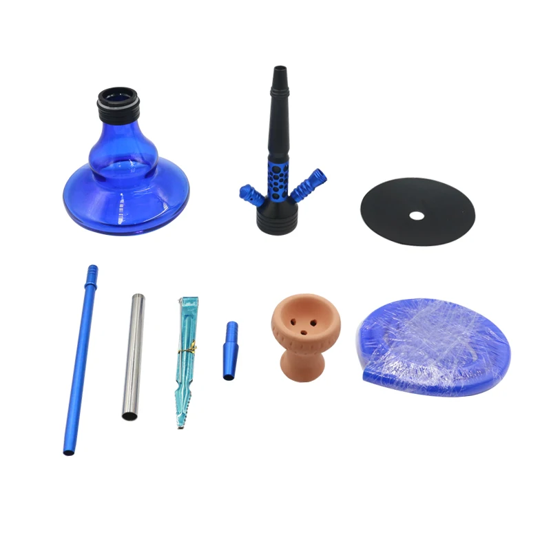 1 Set Fashion Aluminum Alloy Hookah Chicha Set Nargile With Metal Handle Ceramic Bowl Smoking Silicone Hose Shisha Accessories