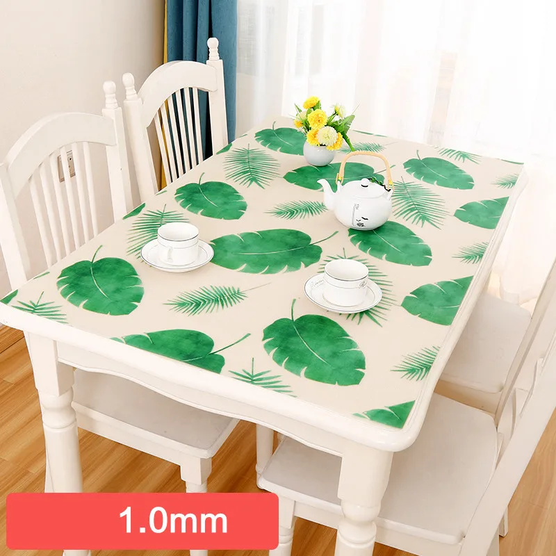 1.0mm/1.5mm Thick PVC Table Cloths Soft Glass TableclothWaterproof Oilproof Kitchen Dining Table Cover For Rectangular Table Mat