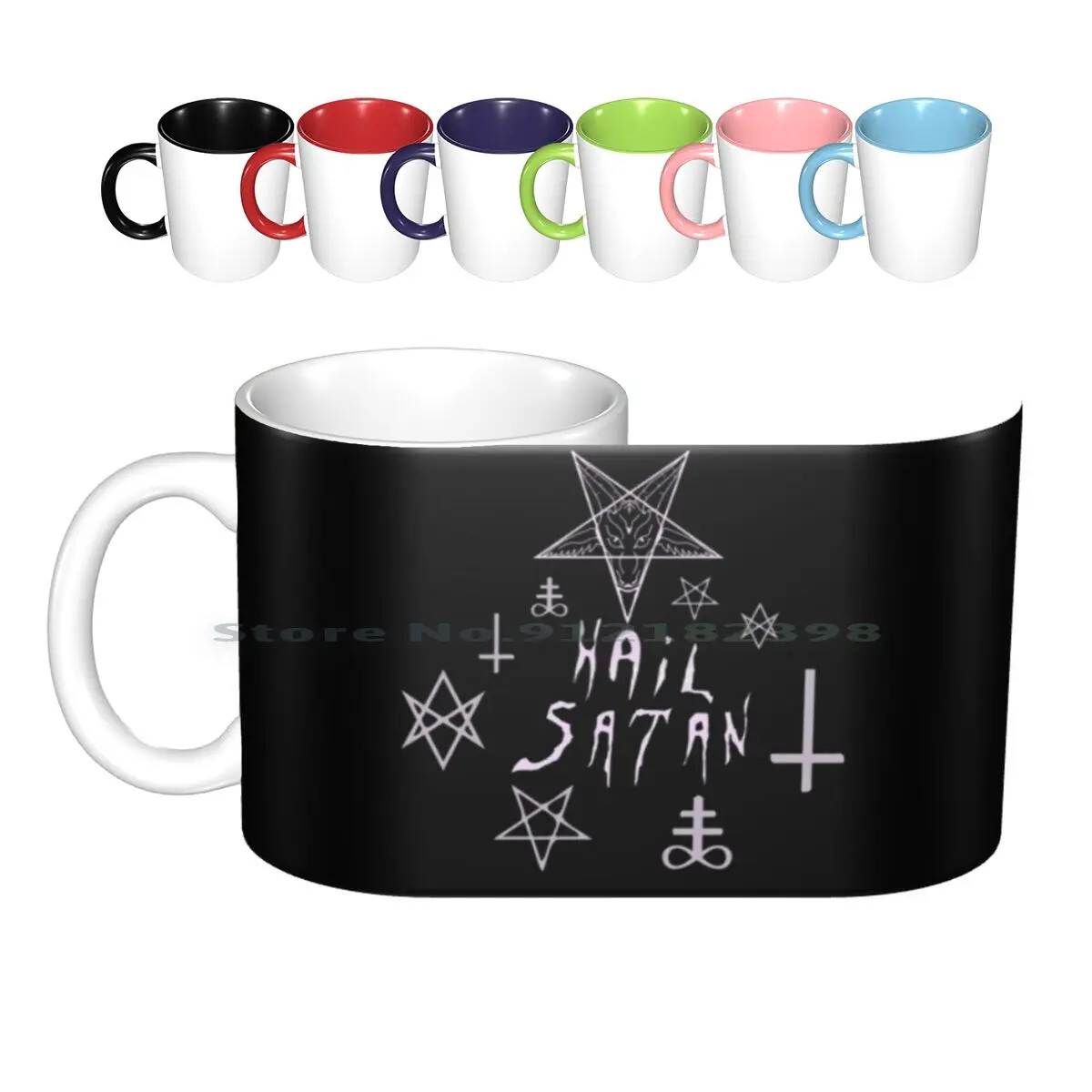 Hail Satan Ceramic Mugs Coffee Cups Milk Tea Mug Satan Goat Devil Demon Demonic Satanic Evil Creepy Horror Emo Goth Alternative