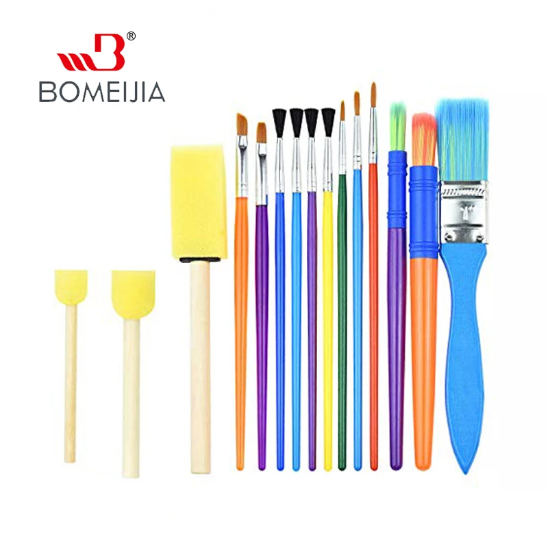 15pcs DIY Children Painting Brush Set Sponge EVA Kid Starter Artist Brush for Acrylic Oil Watercolors Graffiti School Stationary