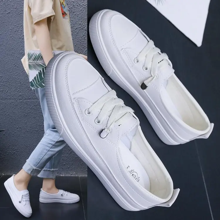 2022 Low Platform Sneakers Women Shoes Female Pu Leather Walking Sneakers Loafers White Flat Slip On Vulcanize Casual Shoes