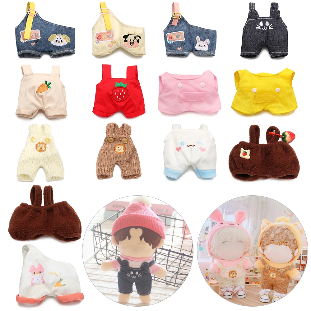 20cm Doll Clothes Knited Hat Suspender Pants Cartoon Animal Pattern Plush Mini Overalls For Cotton Stuffed Dolls Accessories