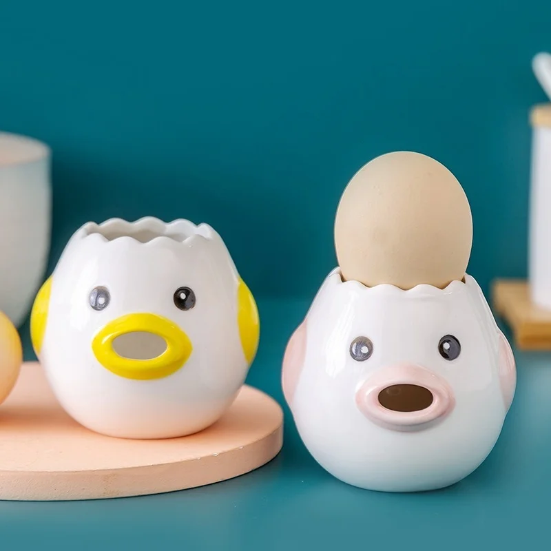 Egg White Separator Cute Chicken Ceramic Egg Yolk Protein Separator Egg Filter Kitchen Tools Baking Accessories Egg Holder