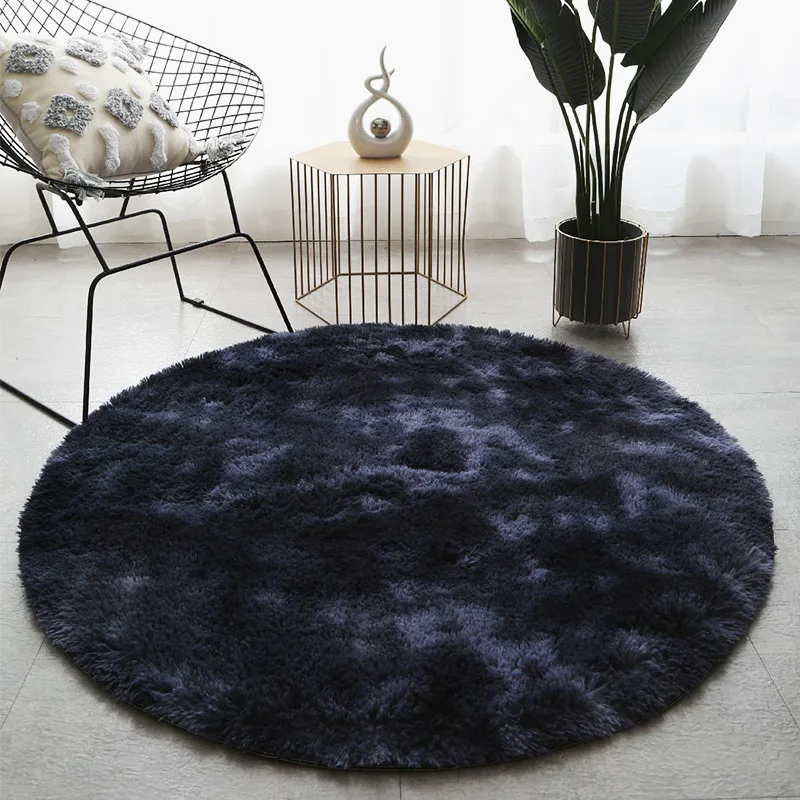 Tie-dye Fruit Green Shaggy Round Carpet Living Room Area Rug Long Hair Chair Mat Bedroom Rug Children Room Play Tent Mat Blue