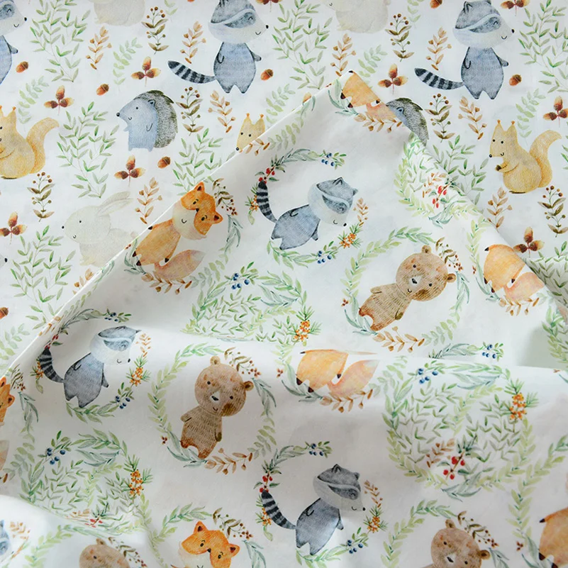 60S Cartoon Animals Cotton Digital Printing Fabric Soft Breathable For Tops Dresses Shirts Per Meters