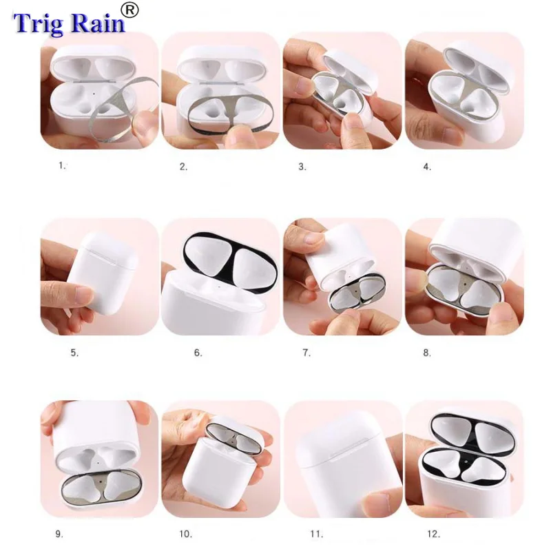 โลหะป้องกันฝุ่นสติกเกอร์สำหรับApple AirPods Caseป้องกันฝุ่นป้องกันสติกเกอร์ผิวสำหรับAir Podsอุปกรณ์เสริ...