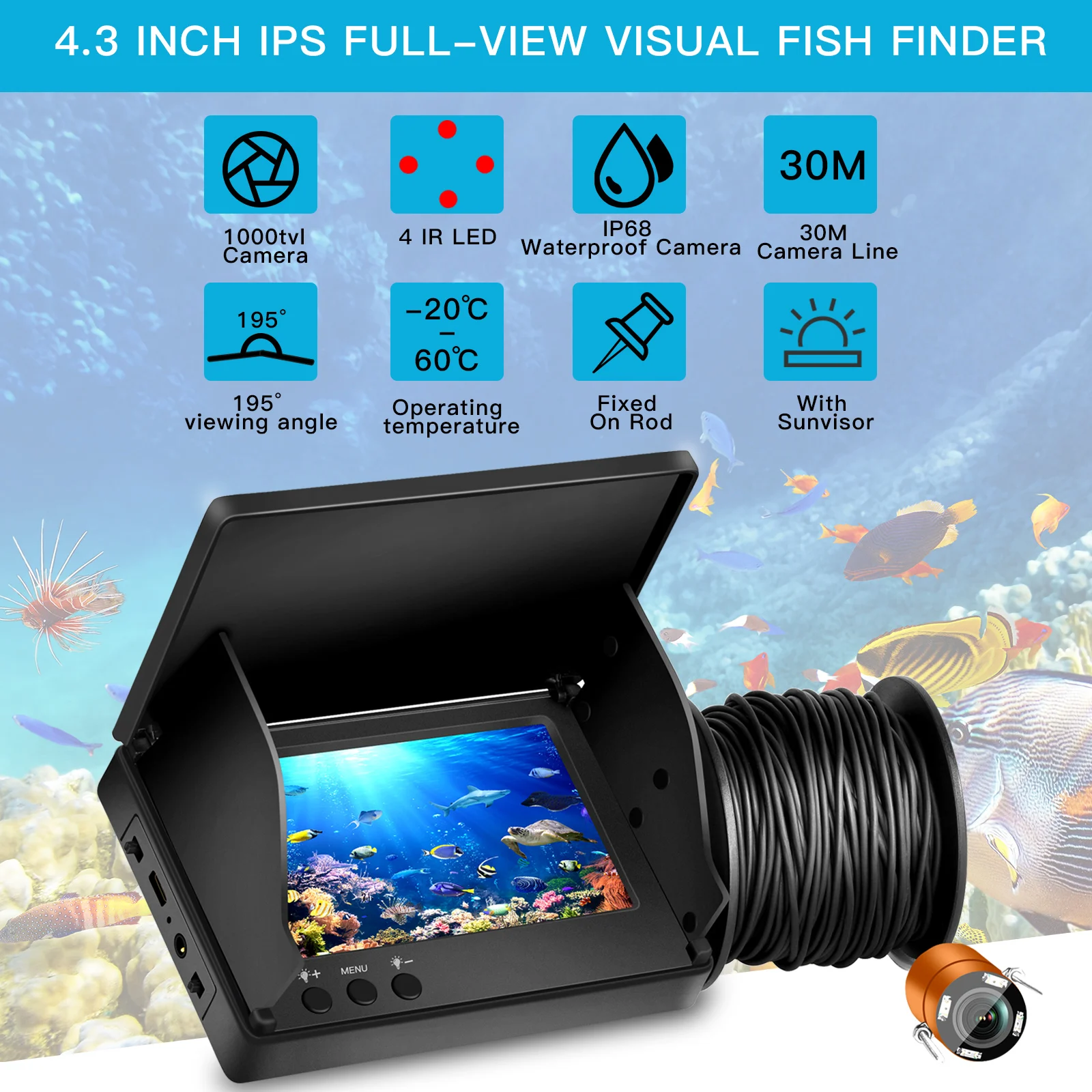 

HD Fish Finder Underwater 30M Fishing Camera Rechargeable Water Depth Echo Sounder Fishing Instrument Equipment Fishfinder