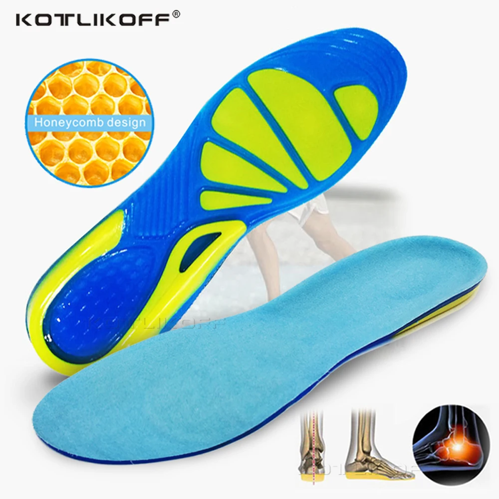 KOTLIKOFF Unisex Silicone Sport Insoles For Spur Plantar Fasciitis Insoles Shock Absorption Comfortable Pads Running Gel Insert