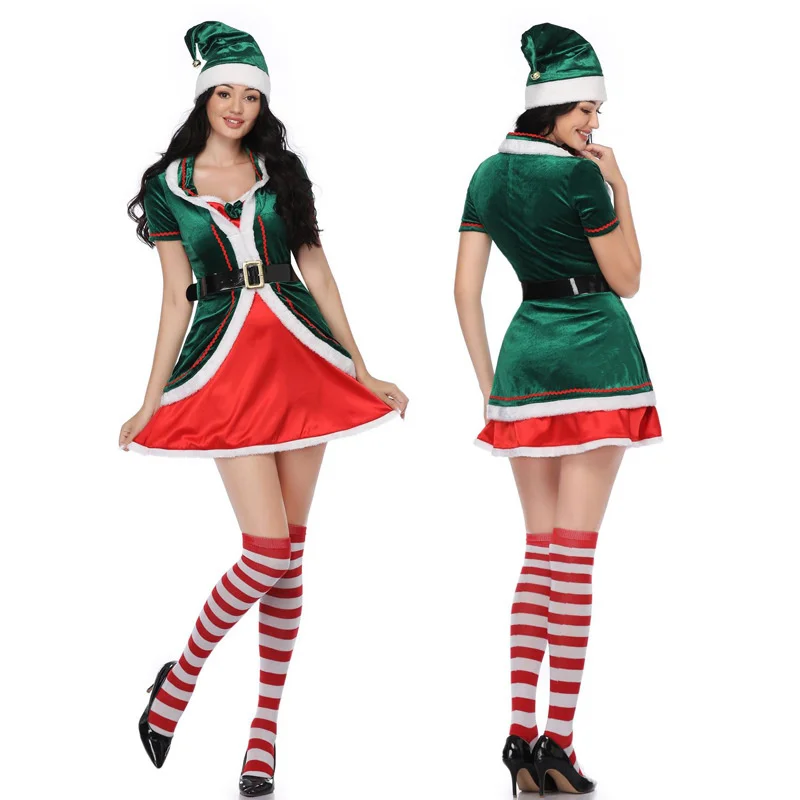 

False Two Christmas Skirt With Christmas Hat Dresses Christmas Eve Bar Performance Christmas Clothes